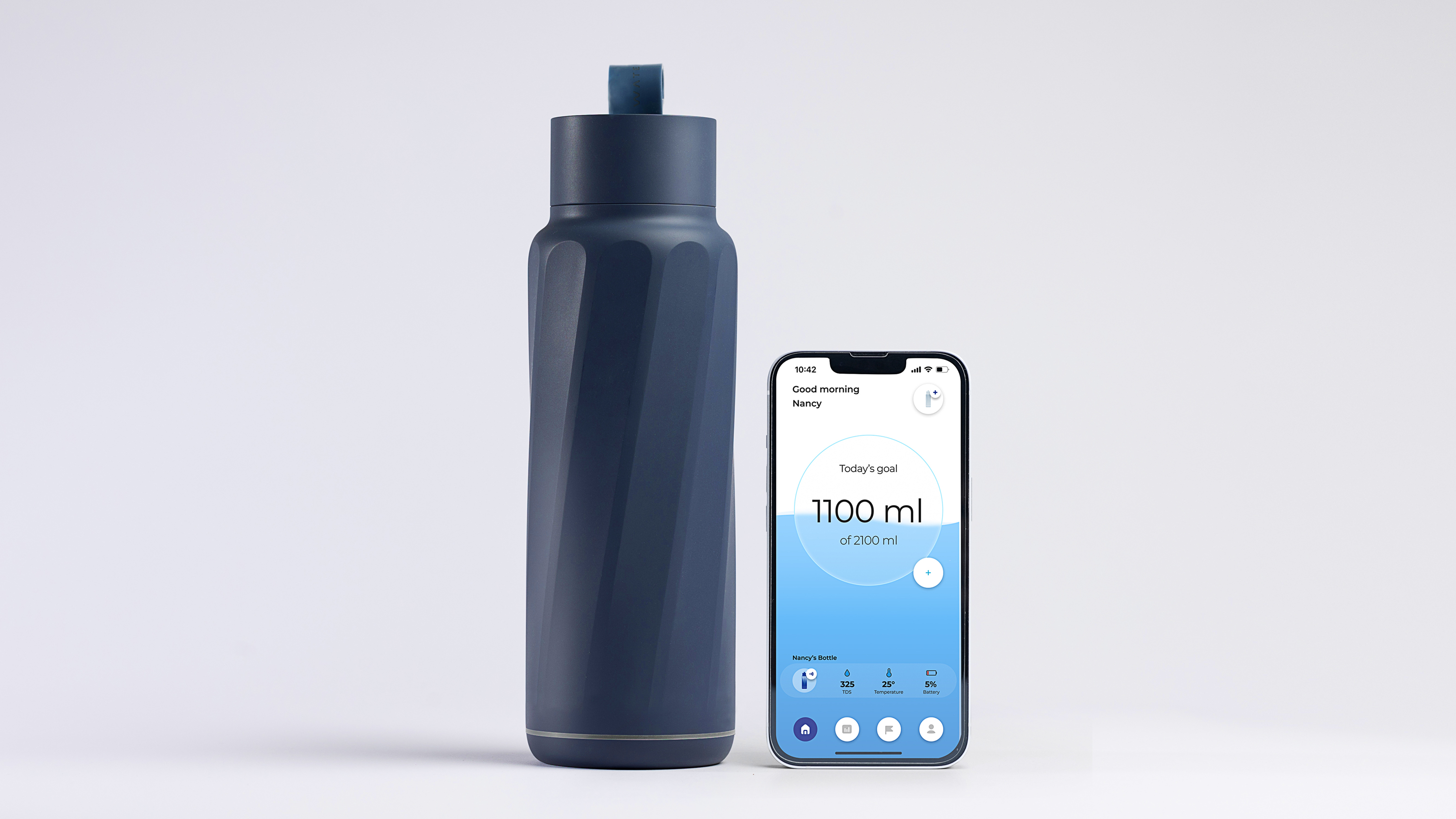 Smart Water Bottle with TDS Water Quality Sensor by WaterH